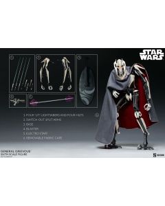 Star Wars General Grievous 41 cm Action Figure 1/6 Sideshow Collectibles Nuovo