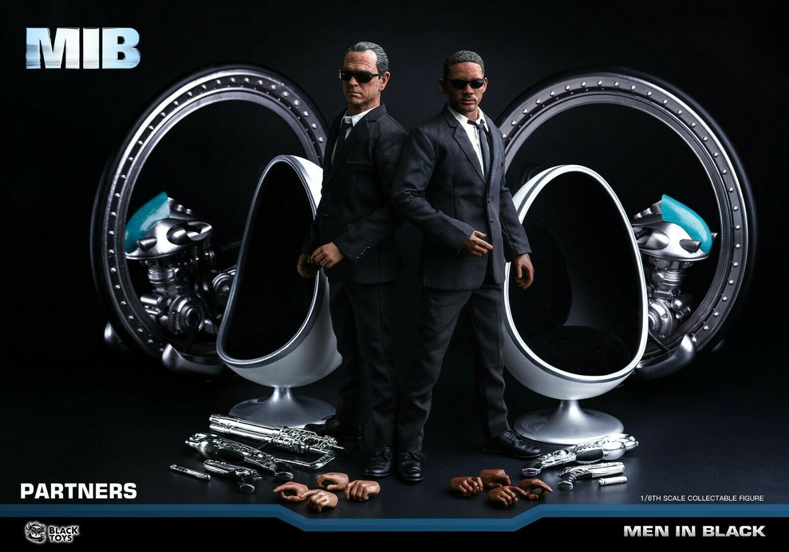 BLACK TOYS BT103/104 MIB MAN IN BLACK AGENT K & J + MOTORCYCLES 1/6 